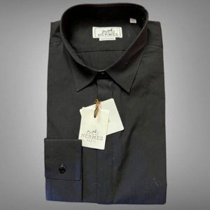 Hermes Black Dress Shirt Cotton Size Made In France NWT